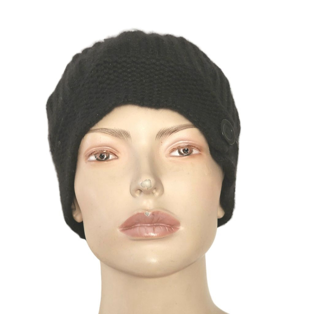 BANANA REPUBLIC Black Cashmere Knit Beanie Button Detail One Size‎